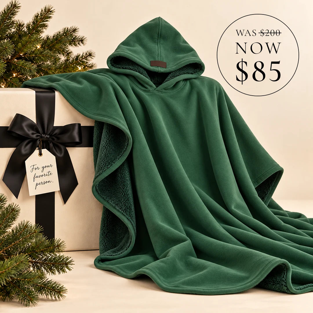 Willow Green Eden Hoodie with a holiday gift tag